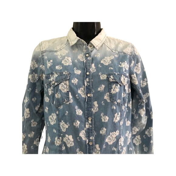 Bleach Dyed Denim Floral Shirt Forever 21 Small - Picture 2 of 6